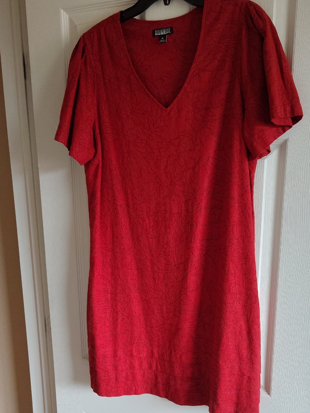 Dark Red V-Neck Flutter Sleeve Women's Fress